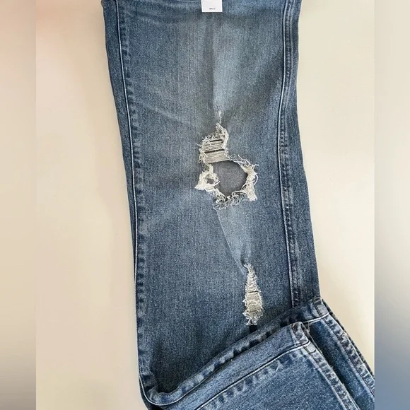Express Relaxed Straight Leg Low Rise Distress Ripped Blue Jeans Women’s size 2R - Picture 8 of 13